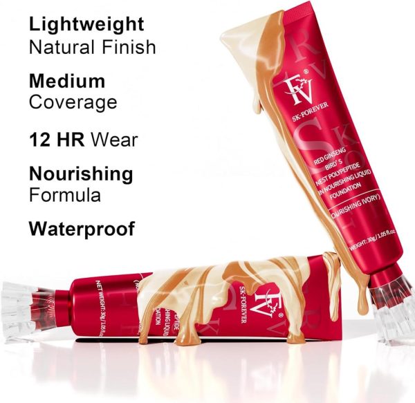 Fv Foundation Waterproof With Medium Coverage, Oil-free & Long Lasting, Matte Orever Foundation For Oily/normal Skin, Forever Liquid Makeup Foundation For Face, 30g Ivory