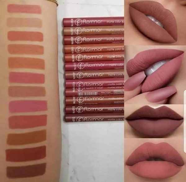 Set Of 12/6 Pcs Matte Nude Colors Lip Liners Pigmented Lip Pencils